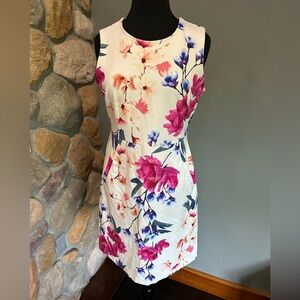 Lands End Floral Shift Stretch Dress Knee Length Size 12